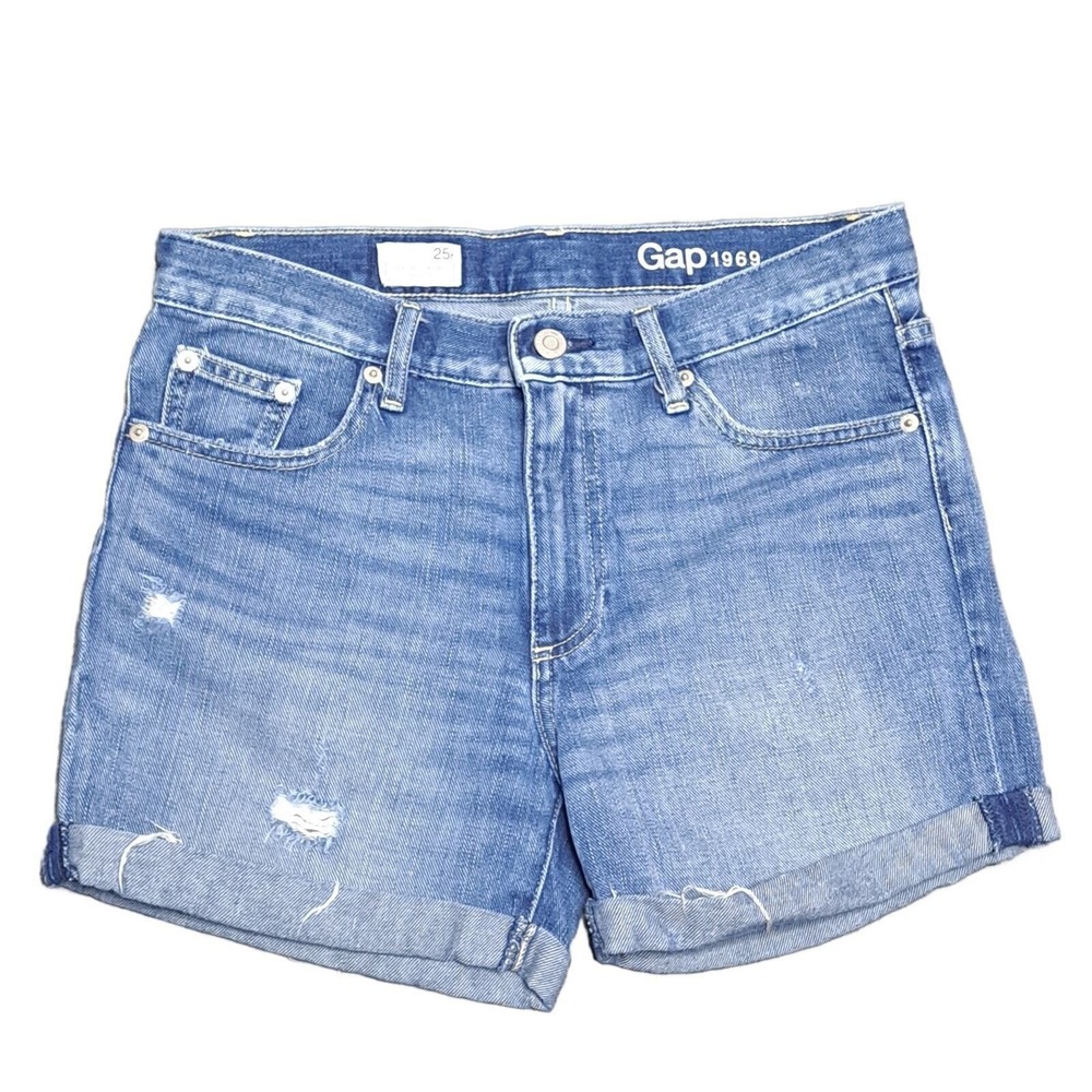 Gap 1969 Best Girlfriend Jean Shorts Womens 25 Distressed Cut Off Mid Rise Denim